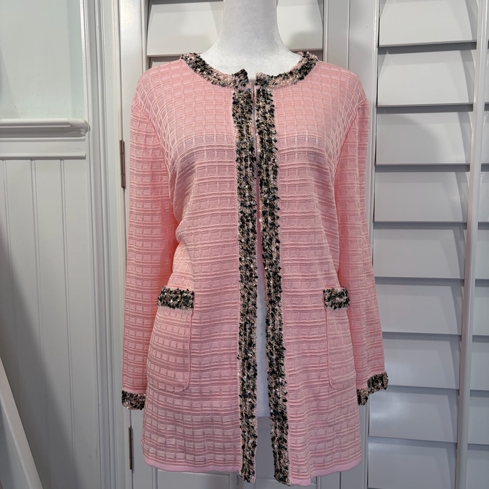NWT Ming Wang Pink Textured Knit Open Front Cardigan